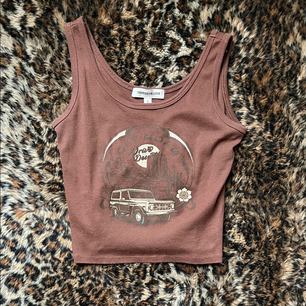 Brown Graphic Crop Top